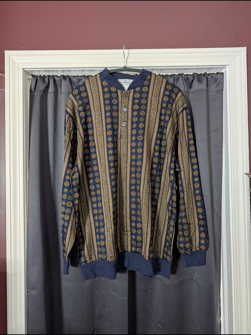 Ermenegildo Zegna Navy and Gold Paisley Patterned Bomber Shirt Jacket Italy XL